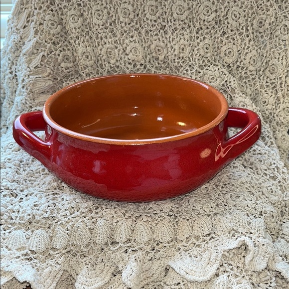 Da Silva Other - Red Italian Ceramic Soup Bowl with Handles De Silva